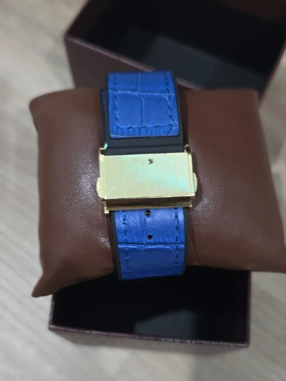 Gold-Tone Crystal Dial Men's Watch with Blue Leather Strap
